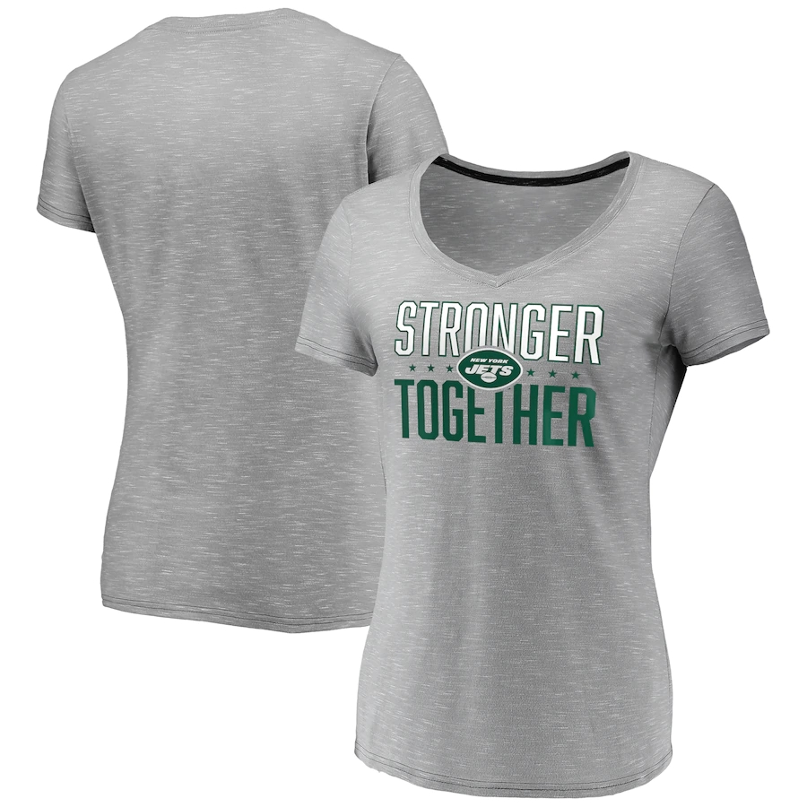 Women's New York Jets Gray Stronger Together Space Dye V-Neck T-Shirt(Run Small)
